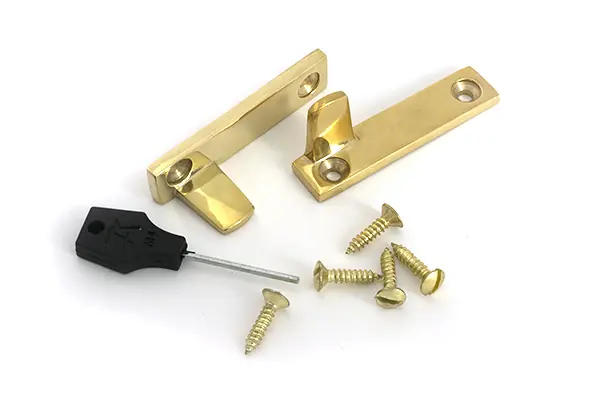 From The Anvil Polished Brass Night-Vent Locking Art Deco Fastener - Image 6