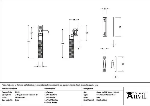 From The Anvil Polished Brass Locking Brompton Fastener – LH - Image 2